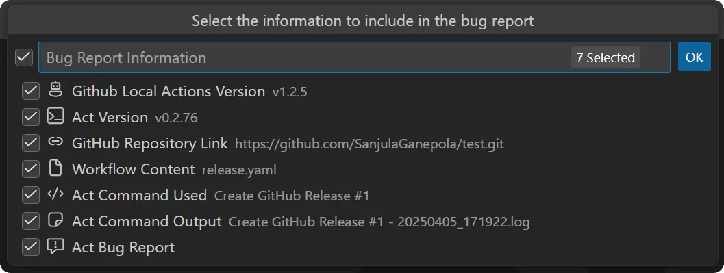 Report an Issue Options